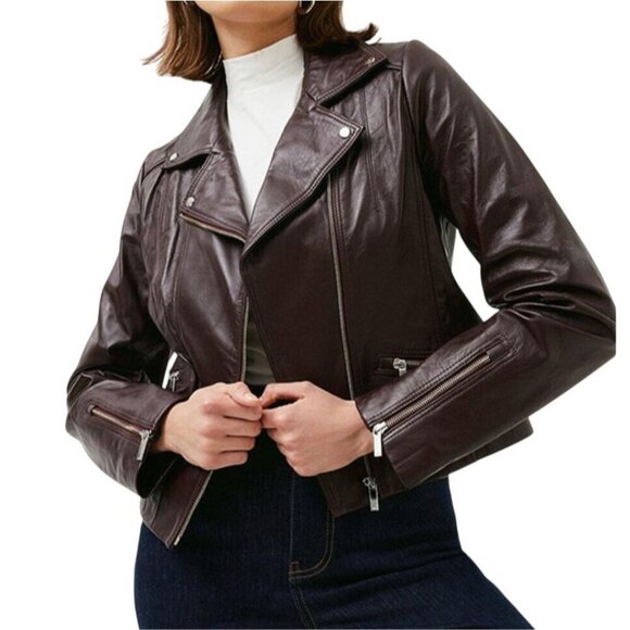 Karen Millen Brown Lamb Leather Moto Jacket Women Size 6 US 10 UK 38 EU MSRP 639 - Picture 8 of 12